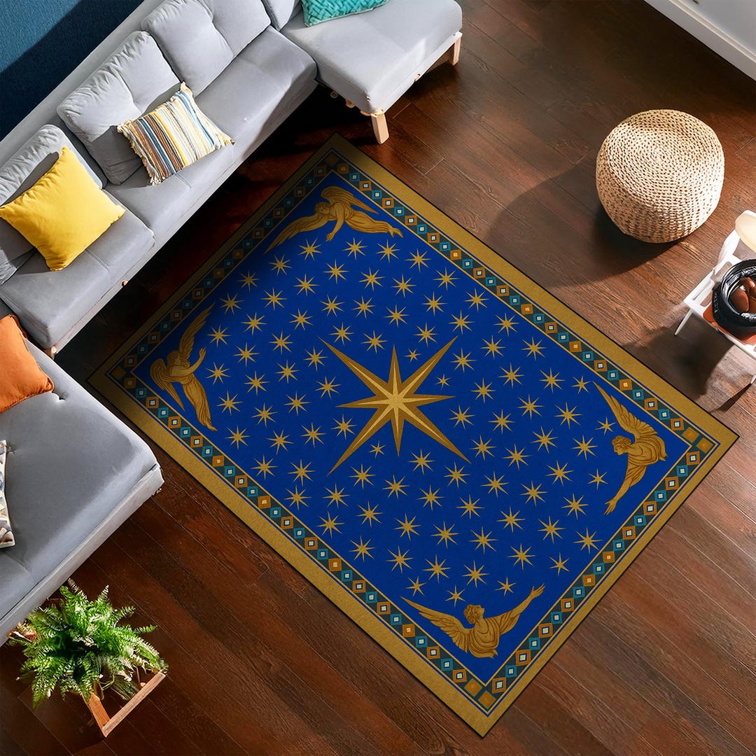 Rustic Star Rugs Entry Rug Celestial Star Rug – Blue Gold Vintage Star Carpet With Angel Corners ...