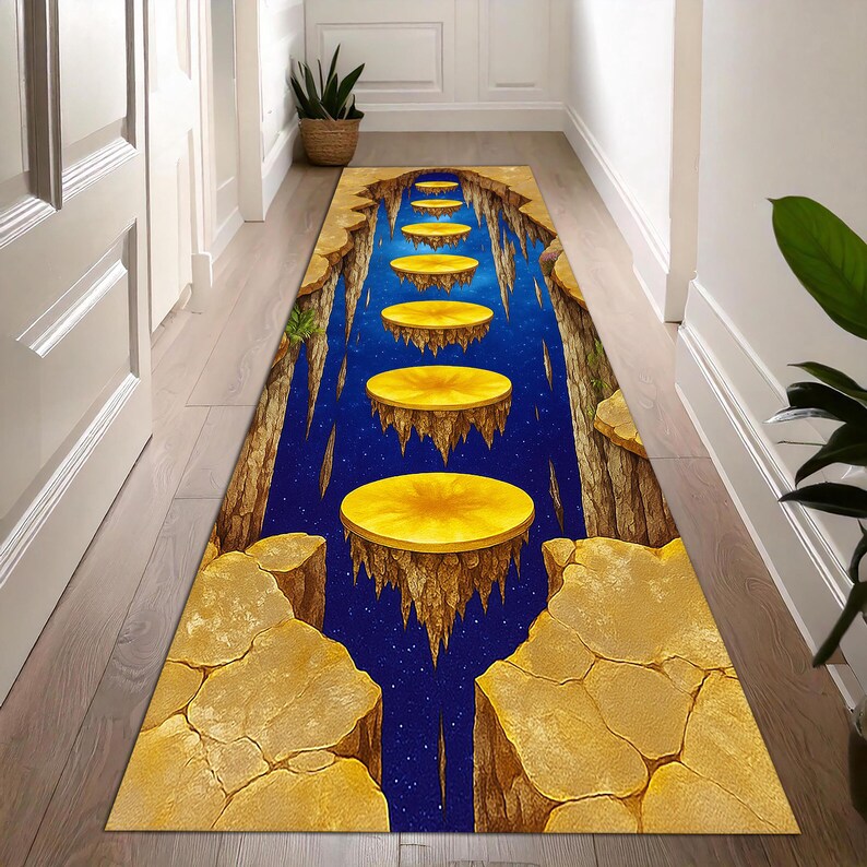 Galaxy Pathway Runner Rug – 3D Illusion Carpet With Floating Golden ...