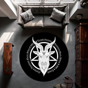 Satanic Pentagram Round Rug,Satanic Dark Skull Rug,Goatboi Rug,Satanic Decor,Horror Devil Rug,Devil Board Rug,Custom Rug,Bedroom Rug,