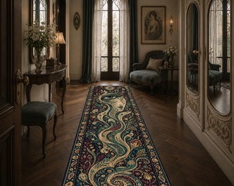Tappeto passatoia Art Nouveau con ritratto botanico, tappeto decorativo per corridoio, elegante tappeto di grande impatto.