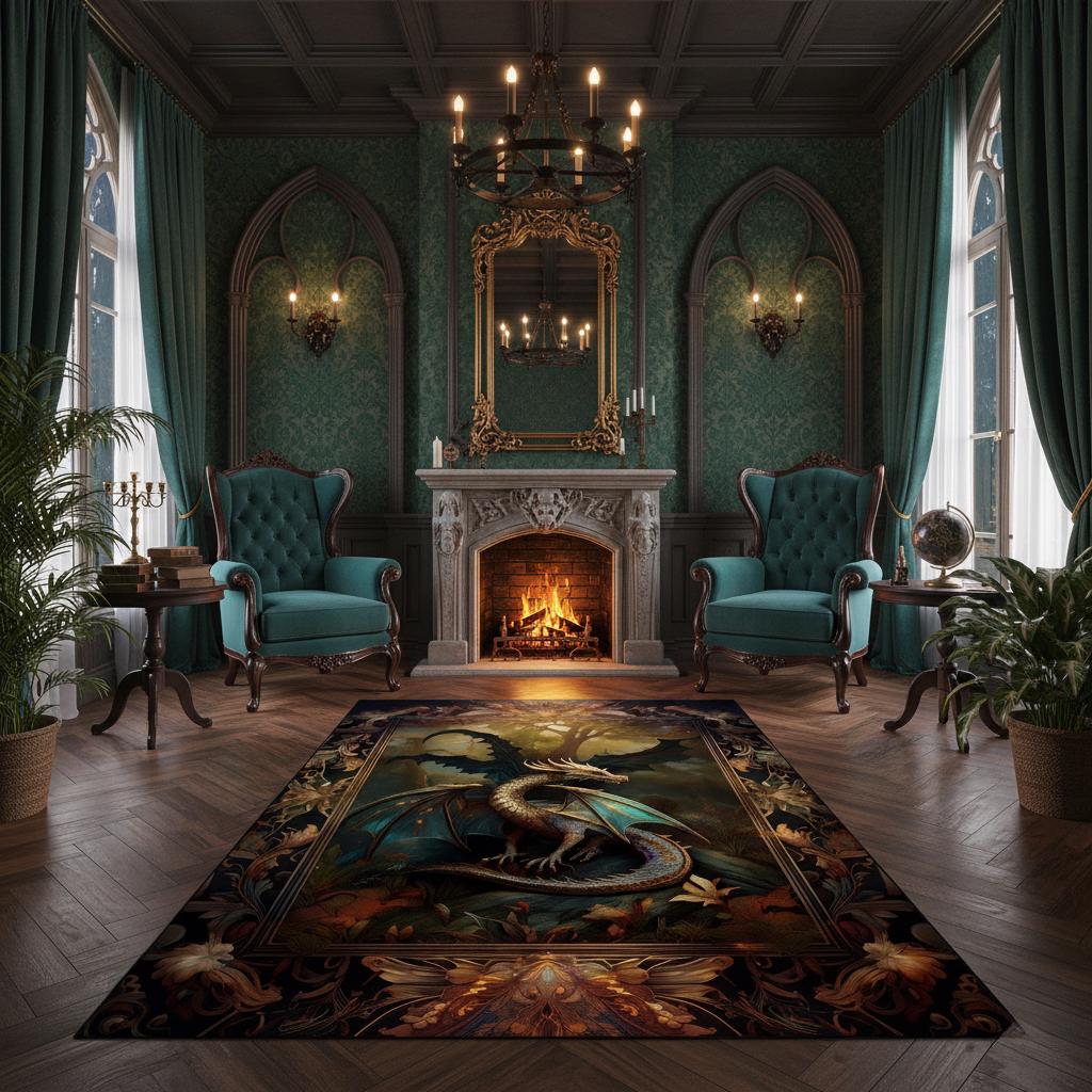 Fantasy Rug Collection Fantasy Dragon Inspired Rug, Dark Academia Gothic Rug, Fairycore Rug ...
