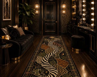 Tappeto passatoia con motivo safari, tappeto per corridoio con stampa animalier, tappeto passatoia astratto con fauna selvatica, tappeto decorativo moderno