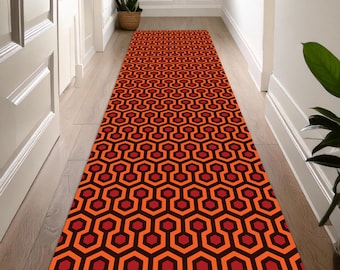 Halloween Hotel Rug, Orange Runner Rug, Horror Corridor Rug, Office Runner Rug, Scary Rug, Halloween Decor, Red Pattern Rug, Non Slip Rug