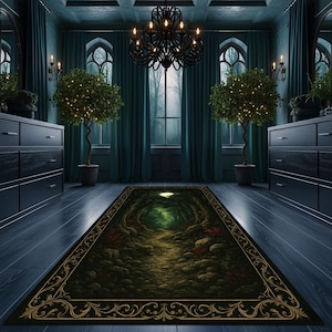 Enchanted Forest Runner Rug – Mystical Pathway with Moonlight Glow – Fantasy Hallway Carpet for Gothic & Boho Decor