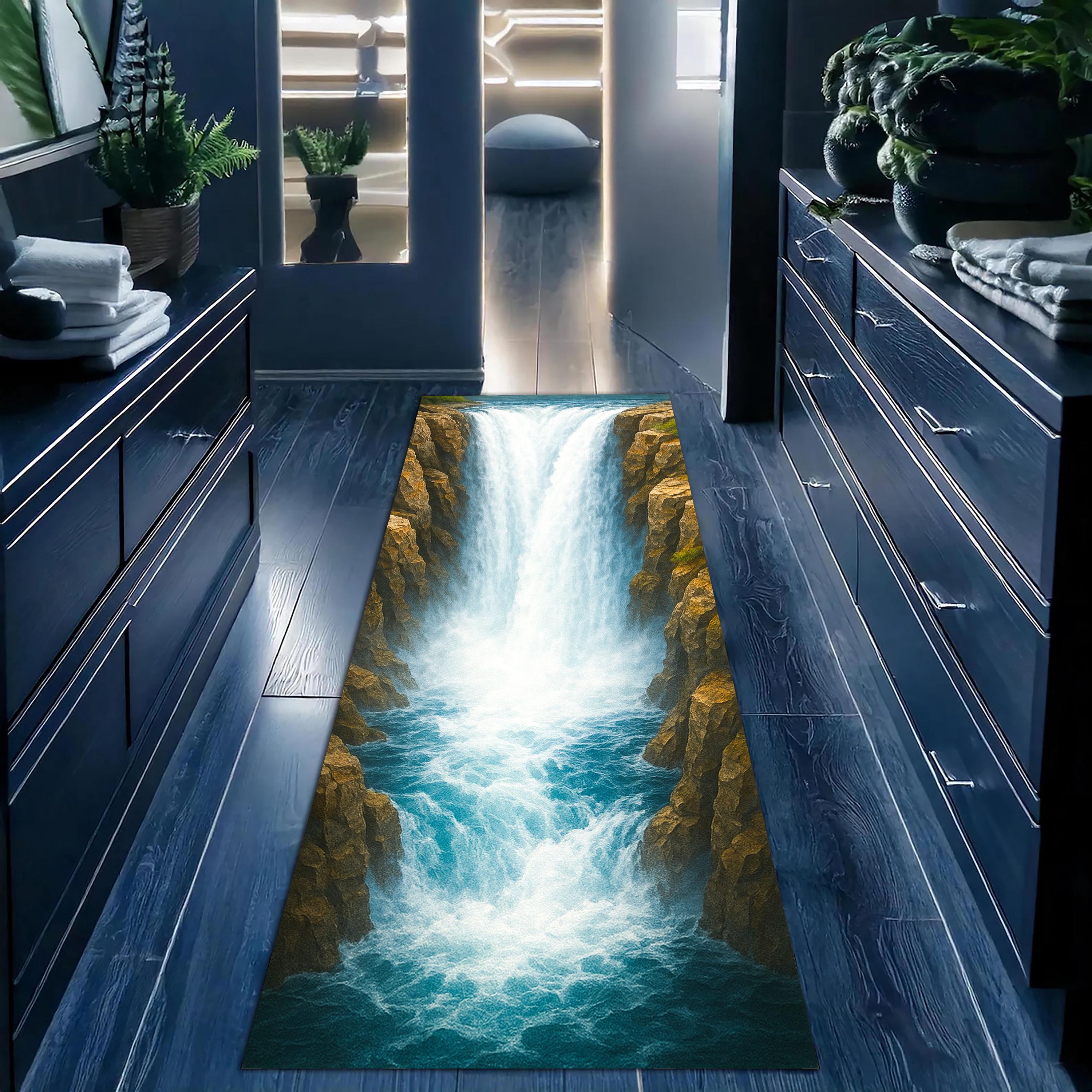 Waterfall Illusion Runner Rug, 3D Optical Hallway Carpet, Nature ...