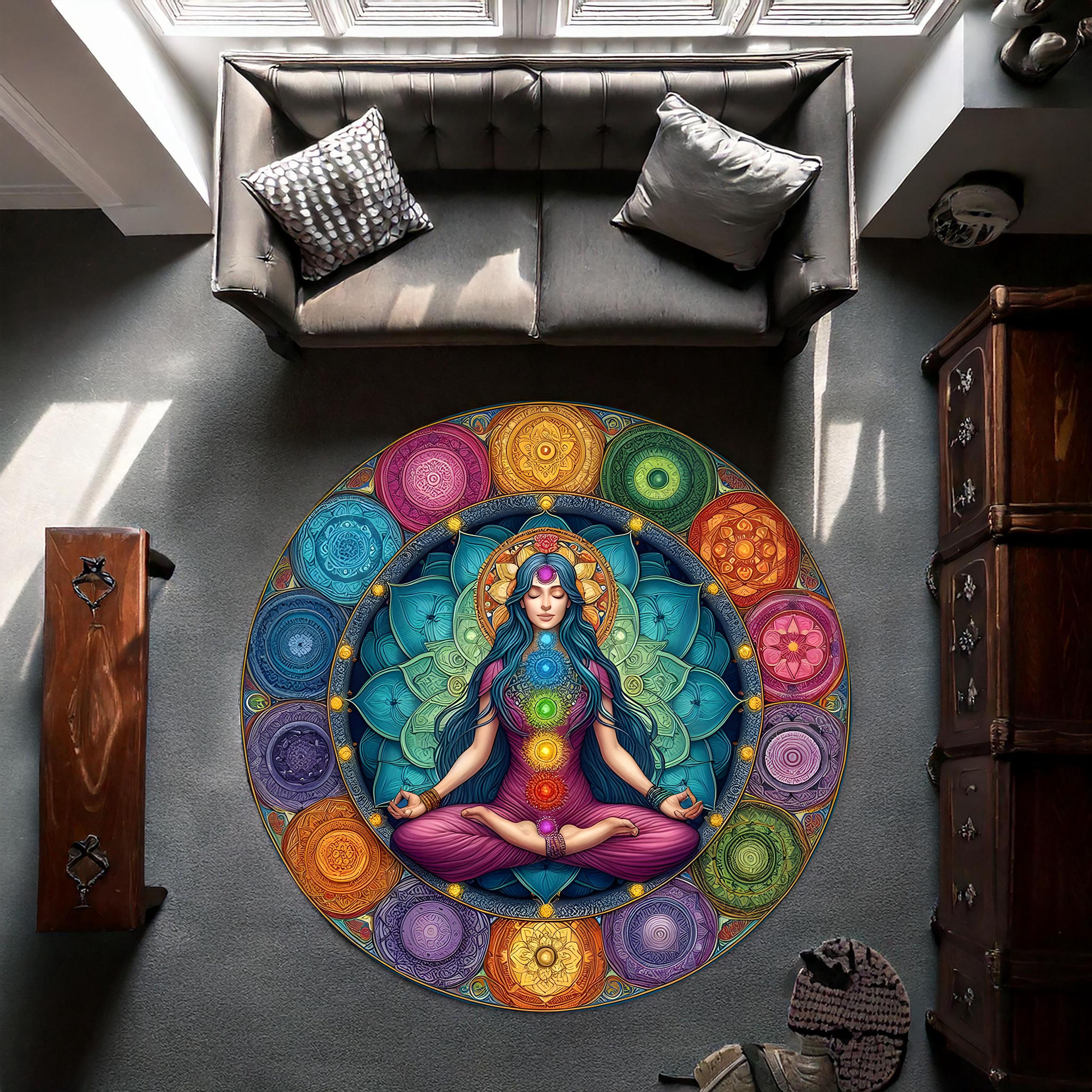 Yoga Round Rug Colorful Yoga Round Mat for Meditation Corner, for Yoga Lovers Round ...