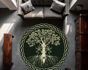 Tree Of Life Round Rug, Celtic Rug, Nature Rug, Occult Art Rug, Viking Decor Rug, Spiritual Rug, Naturalism Decor, Rug For Nature Lover,