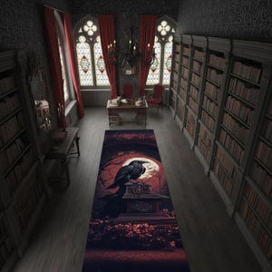 Alfombra de pasillo con diseño de cuervo, alfombra de pasillo gótica, alfombra de pasillo con diseño de pájaro, alfombra de pasillo con diseño de cuervo, alfombra de pasillo con diseño de bruja, alfombra lavable.