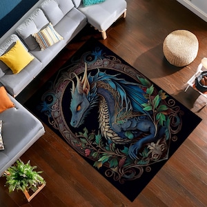 Tapete inspirado em dragão de fantasia, tapete gótico Dark Academia, decoração Fairycore, tapete mágico de dragão, tapete estético, tapete floral de dragão, tapete para góticos