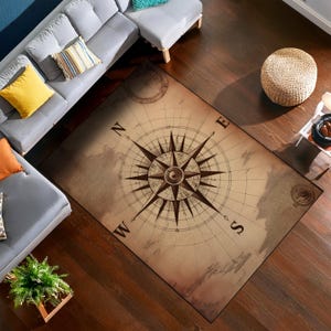Antike Weltkarte Teppich, Kompass Teppich, Vintage Weltkarte Teppich, Karte Teppich, Geschenk, Büro Teppich, Geschenk für sie, Brauner Teppich