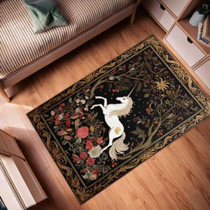 Unicorn in Floral Decor Rug, Folklore Decor, Cottagecore Decor, Aesthetic Design Rug, Fairy Woodland Decor Magical Decor, Office Rug
