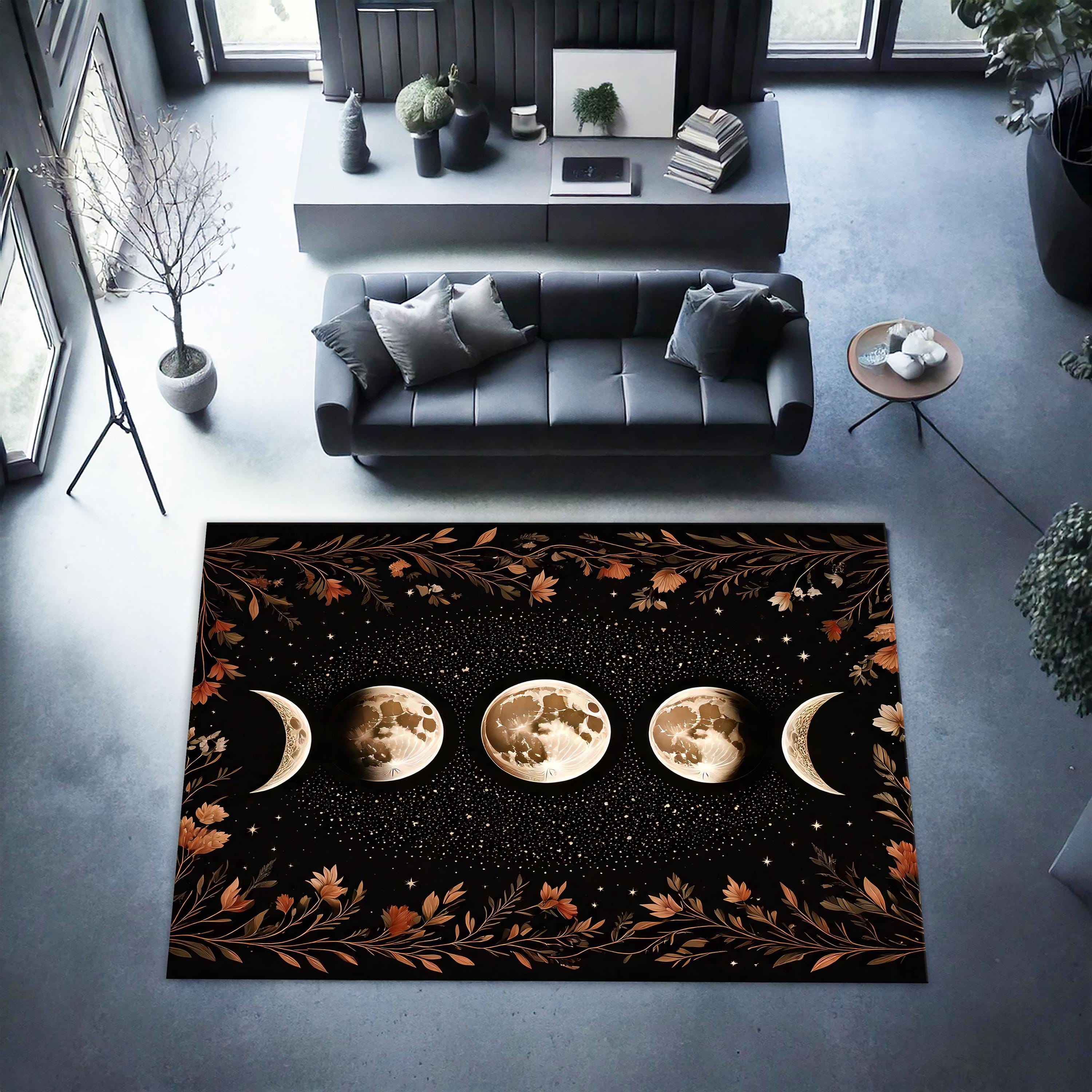 Moon Face Rug Mystic Moon Phase Rug, Floral Theme Rug, Moon Pattern Rug, Night Rug ...