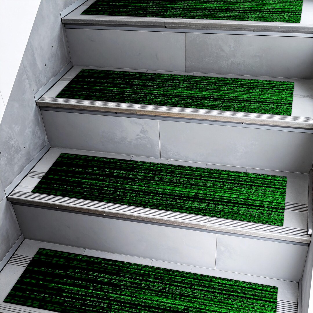 Binary Code Green Stair Treads – Hacker Non-slip Carpet Strips for ...