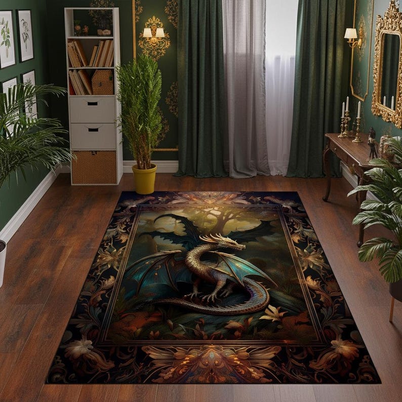 Fantasy Dragon Inspired Rug, Dark Academia Gothic Rug, Fairycore Rug ...