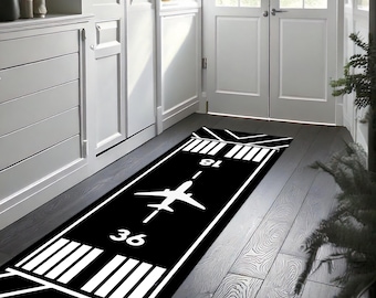 Tappeto per aeroporto, tappeto da gioco per bambini, tappeto da pista per aeroporto, tappeto per compagnie aeree, tappeto da pista nero, tappeto per aerei, tappeto per amanti degli aerei, tappeto da campo per aeroporto, tappeto da gioco