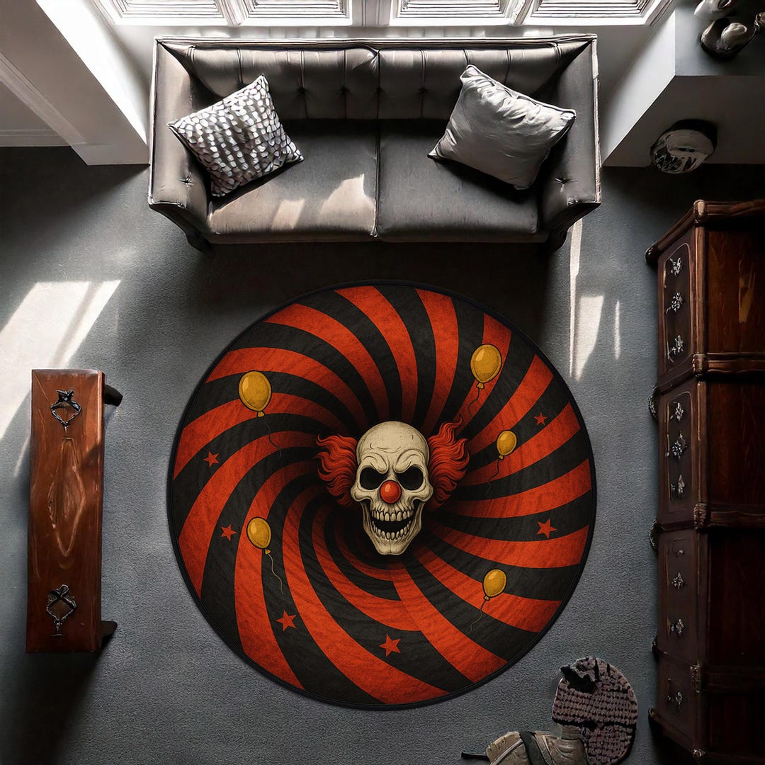 Evil Clown Spiral Round Rug – Horror Circus Carpet With Skull Clown ...