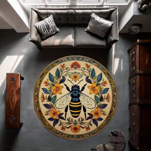 Alfombra floral de abeja, alfombra de abeja miel, alfombra redonda con temática de abeja, alfombra bohemia, alfombra estética, alfombra de flores, alfombra moderna para sala de estar, alfombra estética para cocina