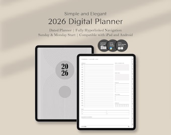 Simple Digital Planner 2026, Goodnotes Planner for Ipad, Landscape & Portrait Planner, Monthly Weekly Daily Planner Template, Dated Planner