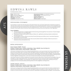 ATS Friendly Google Docs Resume, Federal Resume Template, Word Resume for USA Jobs, Minimalist & Clean Design, US Government Military resume