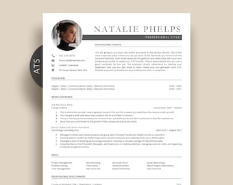 ATS Resume Template with Photo, Modern, Minimalist CV for Google Docs Resume, Word, Pages