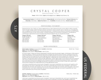 US Government Federal Jobs Resume Template, Google Docs Resume Template ATS Friendly Resume, Simple Clean Minimalist Resume Word, pages.