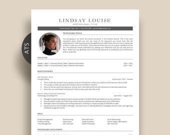 Professional Resume Template ATS with Photo: CV Design for Word, Pages, Google Docs Resume