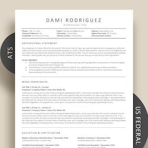 US Government Federal Resume Template ATS Friendly Google Docs Resume, Word Resume for USA Jobs, Minimalist & Clean Design, Military resume