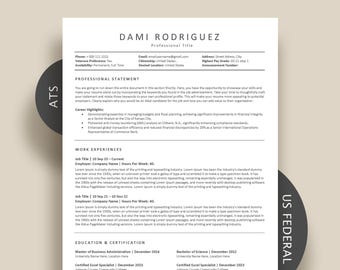 US Government Federal Resume Template ATS Friendly Google Docs Resume, Word Resume for USA Jobs, Minimalist & Clean Design, Military resume