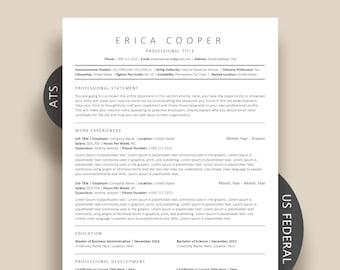 Federal Resume Template: ATS Friendly, USA Jobs, Military Resume, Simple Clean CV, Google Docs