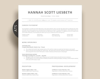 Professional Resume Template ATS: Minimalist CV Design for Google Docs Resume, Word, Pages