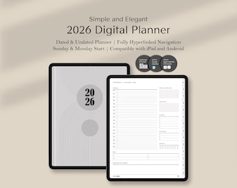 2026 Digital Planner GoodNotes, Dated Undated, portrait Landscape, Sunday Monday, Daily Weekly Monthly Planning for iPad Android, LIGHT MODE