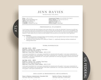Federal Resume Template, ATS Friendly Google Docs Resume, Word Resume for USA Jobs, Minimalist & Clean Design, Military resume US Government