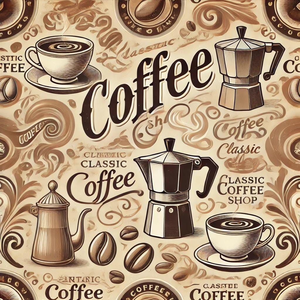 Vintage Coffee Shop Wallpaper - Retro-inspiriertes Coffee Art Design für gemütliche Cafés und Wohndekor