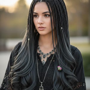 Handgefertigte schwarze DE Braids - Synthetische Haarverlängerungen - 66-72 cm