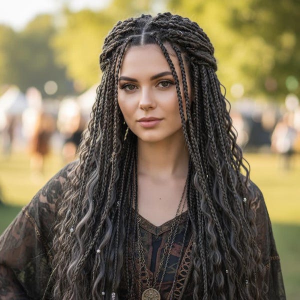 Extensiones de cabello hechas a mano color marrón chocolate oscuro para festivales, 50 DE con rizos y rastas, 24 pulgadas.