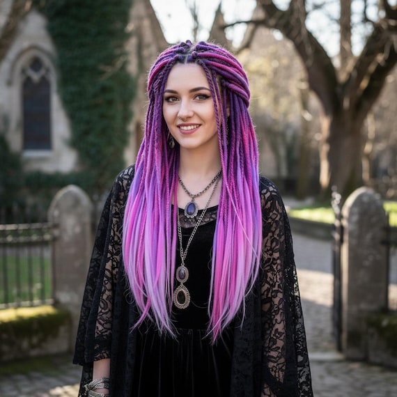 Handmade Purple Ombre Dreads Set, 50 DE Festival Hair  display picture 1