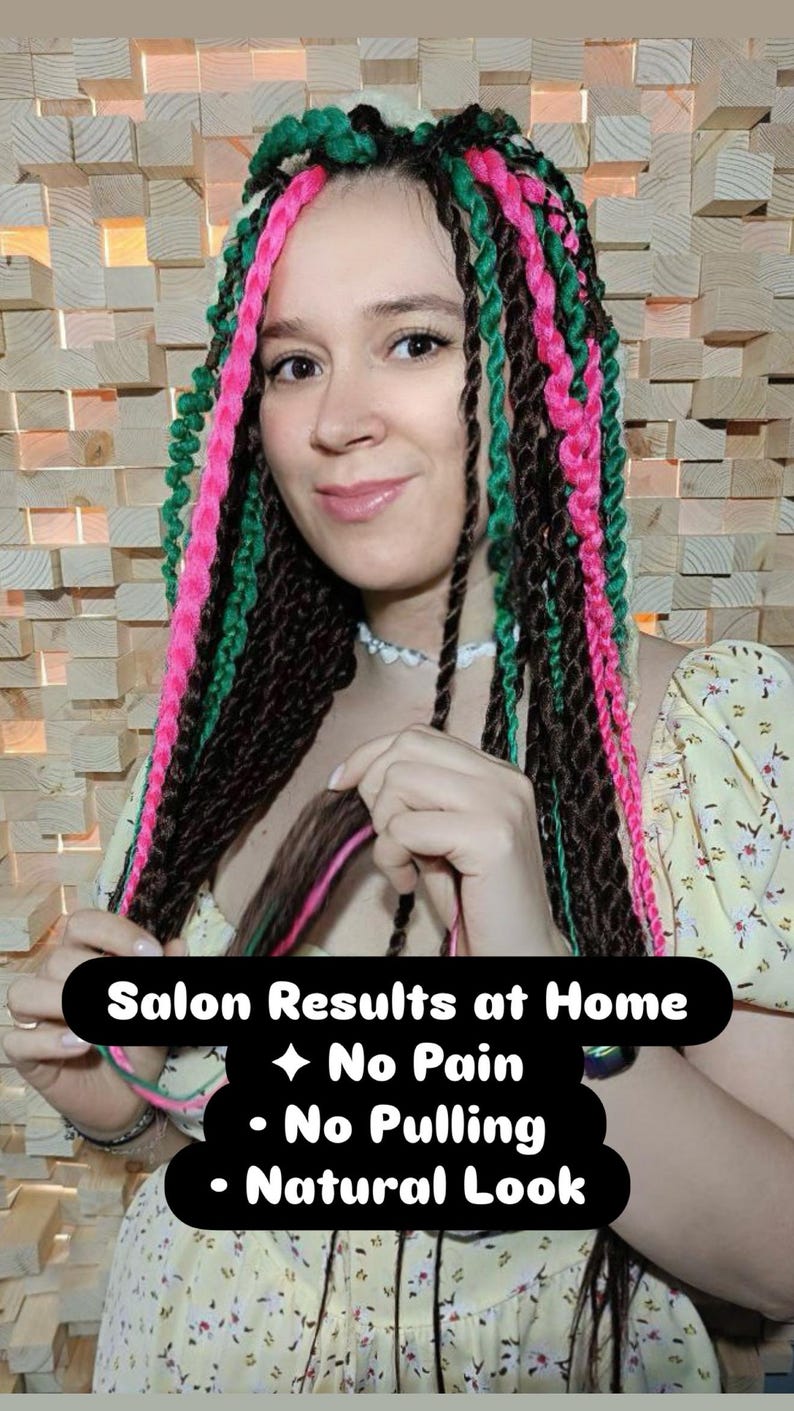 Model with curly braids and colorful strands, festival boho rave hairstyle DIY guide
