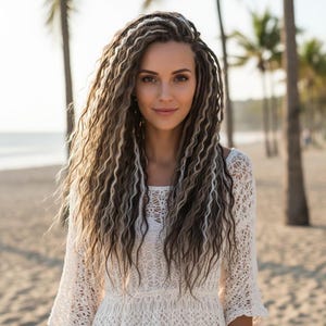 Ash Blonde Silver Gray DE Dreadlock Set 50 Pieces Curly Boho Extensions