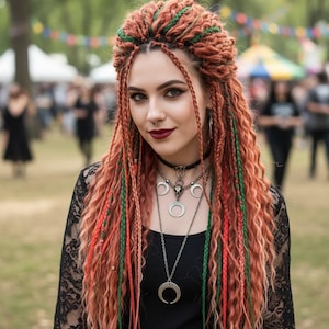 Autumn Forest 50 de Dreadlock Set – Handmade Copper Orange Braids with Charms 23 in