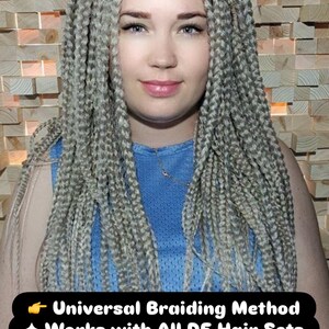 Model with blonde DE braids, salon quality self braiding result at home