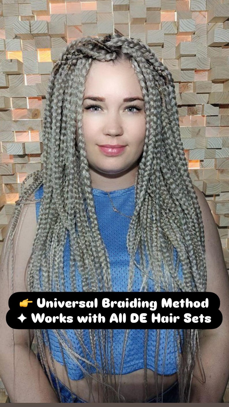 Model with blonde DE braids, salon quality self braiding result at home