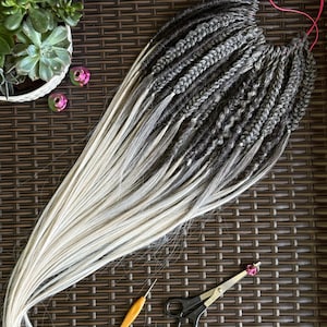 Ash Gray Ombre Dreadlocks: Braided Kanekalon Hair Extensions