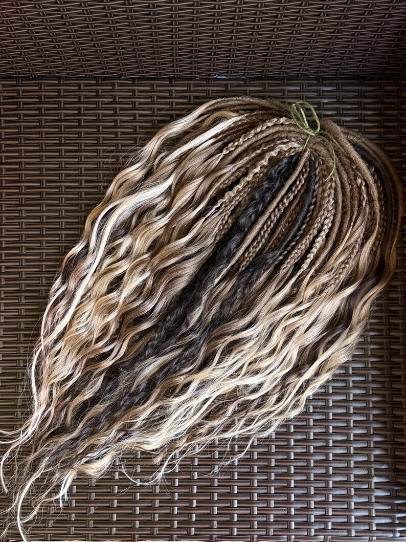 Boho Blonde Brown Curly Dreadlock Extensions, Handmade Double Ended ...