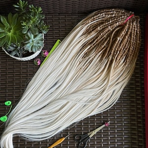 Handmade Blonde & Brown Ombre Dreadlocks: 50 DE, Decorated, 27-inch