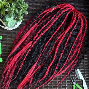 Red and Black Gothic DE Dreads: Halloween Cosplay Hair Extensions