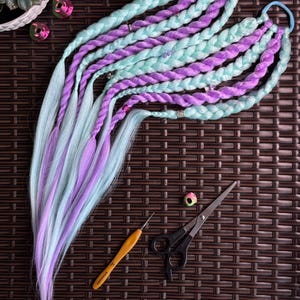 Mint & Lavender Braided Hair Ties: Handmade Kids Hair Set with Charms