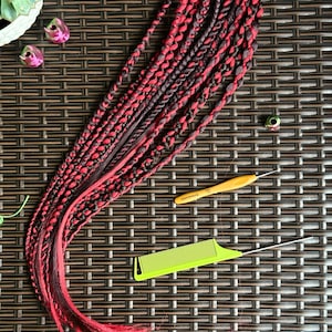 Braided Dreadlock Hair Clips: Plum & Red Kanekalon Clip-ins