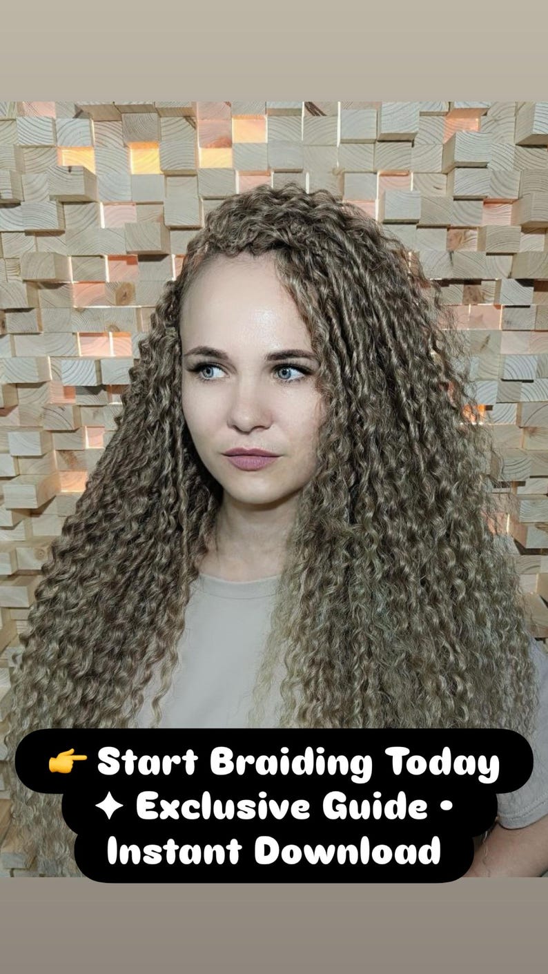 Model with long curly brown braids, festival-ready hairstyle from DIY tutorial guide