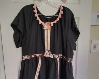 OOAK Cotton Boho Hippie Ruffle Magnolia Prairie Dress Shirt  HAS POCKETS