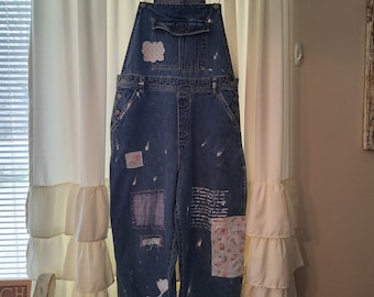 Distressed Vintage Overalls Jeans/Hipster Overalls/One Size/Grunge Overalls/Boho/Vintage Overalls